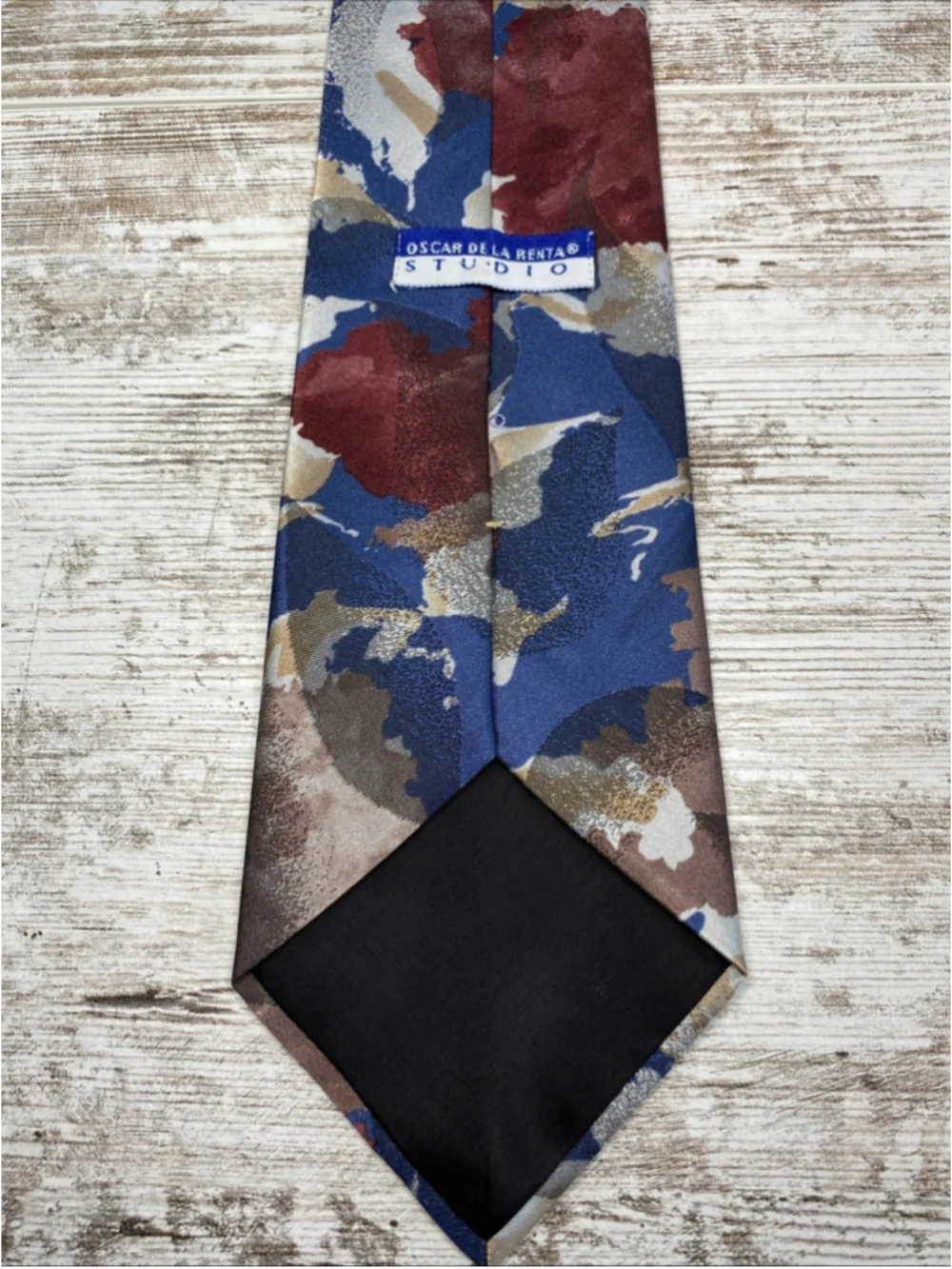 Oscar De La Renta Studio Tie Abstract Floral Burgundy Blue USA 57x4 Mens Necktie